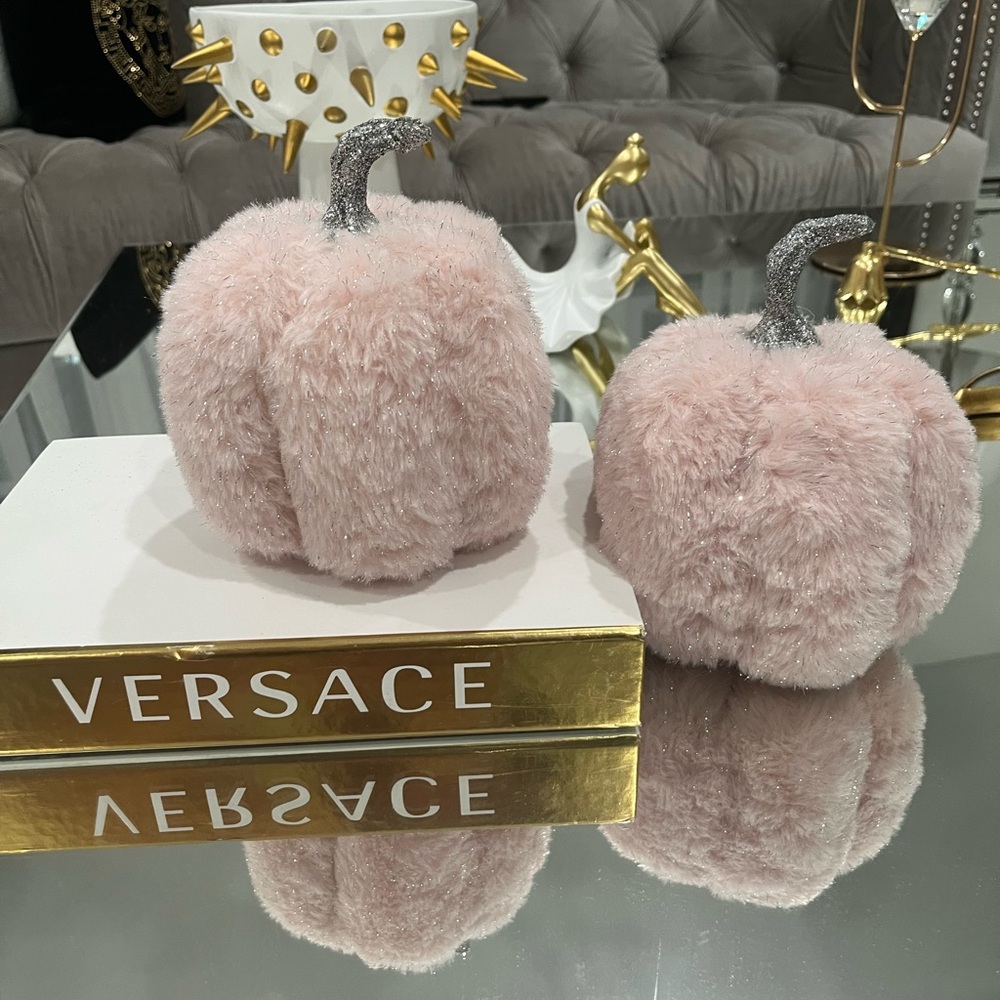 Pink pumpkin cushion fur faux